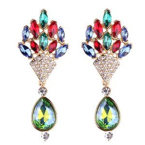 3" long rainbow vintage style beaded pageant prom evening bridal earrings